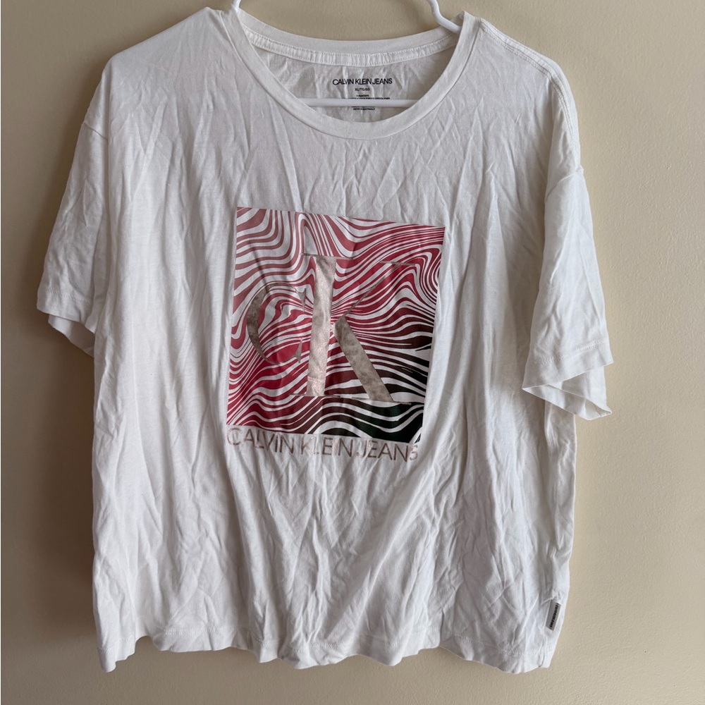 Calvin Klein Jeans White Tee with Black Logo Tag